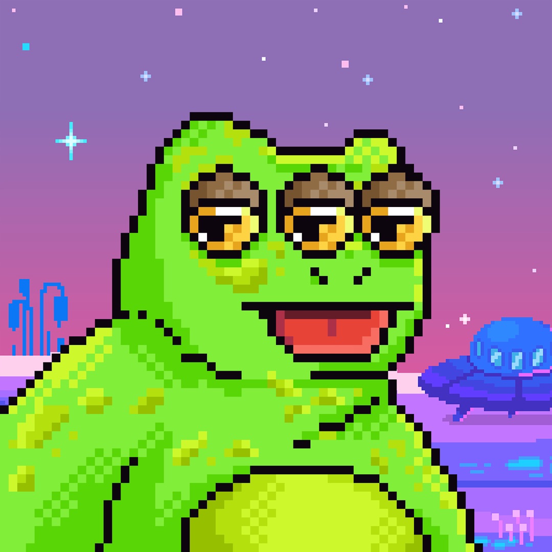 Niko — Trippy Toadz pixel toad with UFO in background